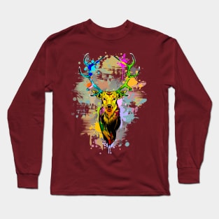 Deer PopArt Dripping Paint Long Sleeve T-Shirt